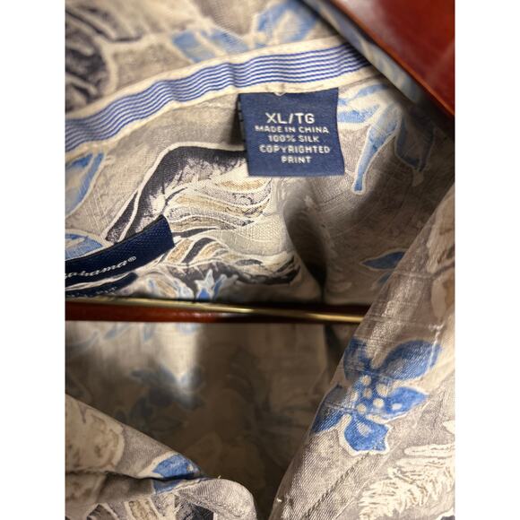 Vintage Tommy Bahama 100% Silk Floral Hawaiian Camp Shirt Grey/Blue/White  XL - Picture 3 of 6